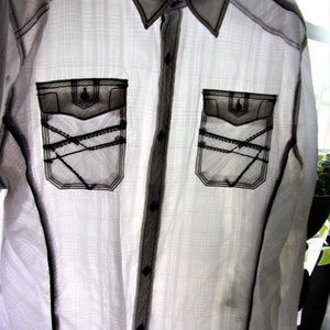 Men's White BKE Shirt Size XXL Athletic Fit w/Embroidery Semi-Sheer Cotton